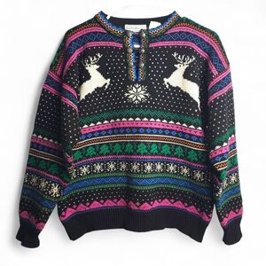 VTG 90s NORTHERN ISLES Womens Nordic Fair Isle Reindeer Ugly Christmas Sweater M